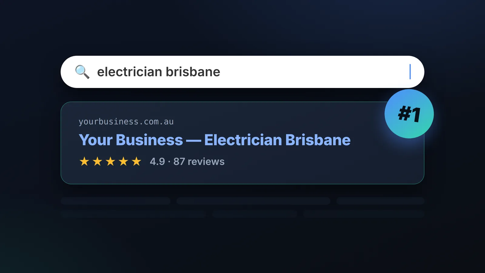 Google search for electrician brisbane showing your business ranked number one with a 4.9-star rating
